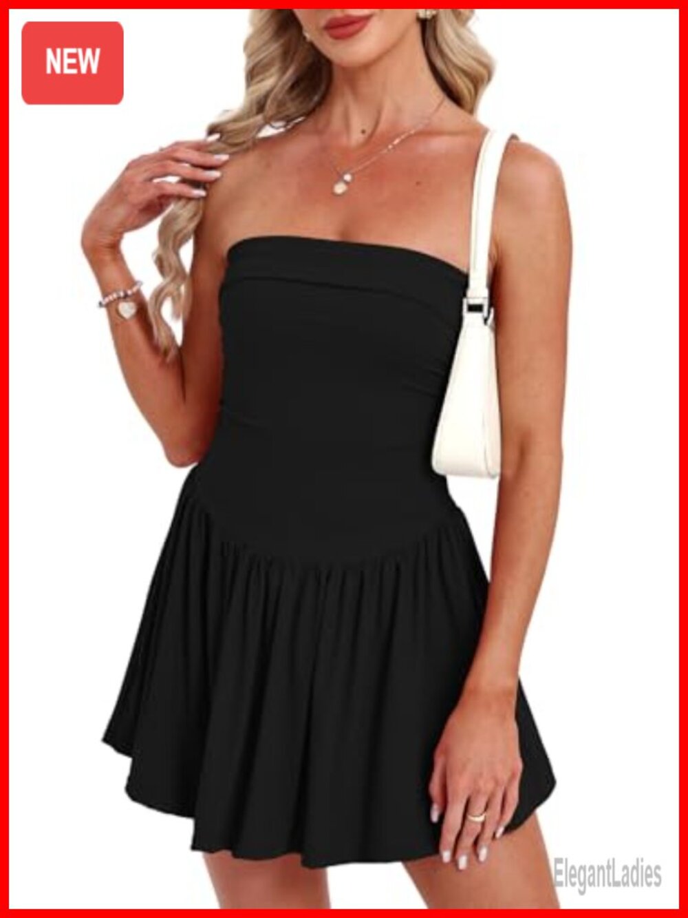 Women's Strapless Ruched Mini Dress Stretch Nylon Summer Casual